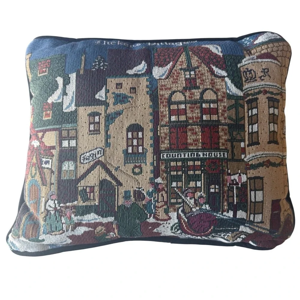 Goodwin Weavers Dept 56 Dickens‎ Village Tapestry Pillow Licensed 1990s 12x15